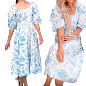 Olivia James the Label Bridget Floral Midi Dress in Toile Sky L